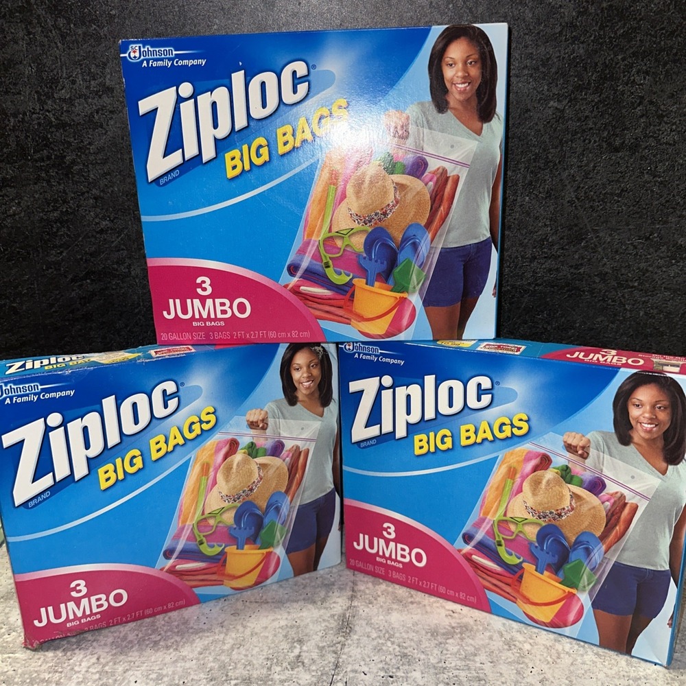 3 Boxes Ziploc Big Bags 3 JUMBO 20 Gallon Bags Organization & Storage Zip Loc